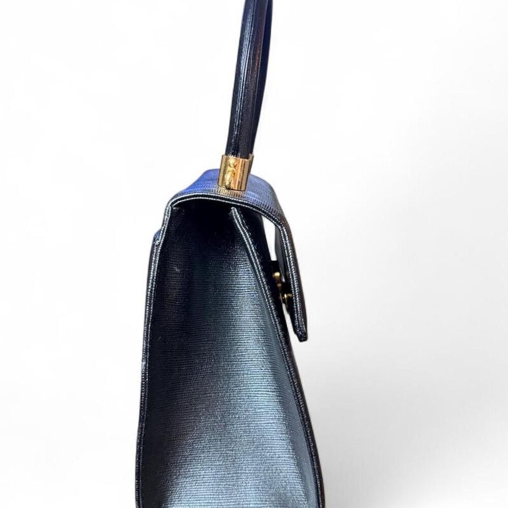 Vintage Hanae Mori 2 Way Black Saffiano Leather Circle Logo Top Handle shoulder - Picture 6 of 8